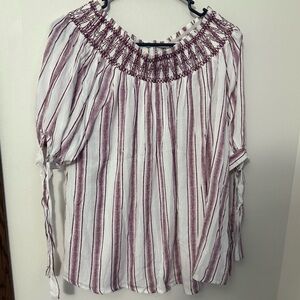 She + Sky Burgundy and White Striped Blouse